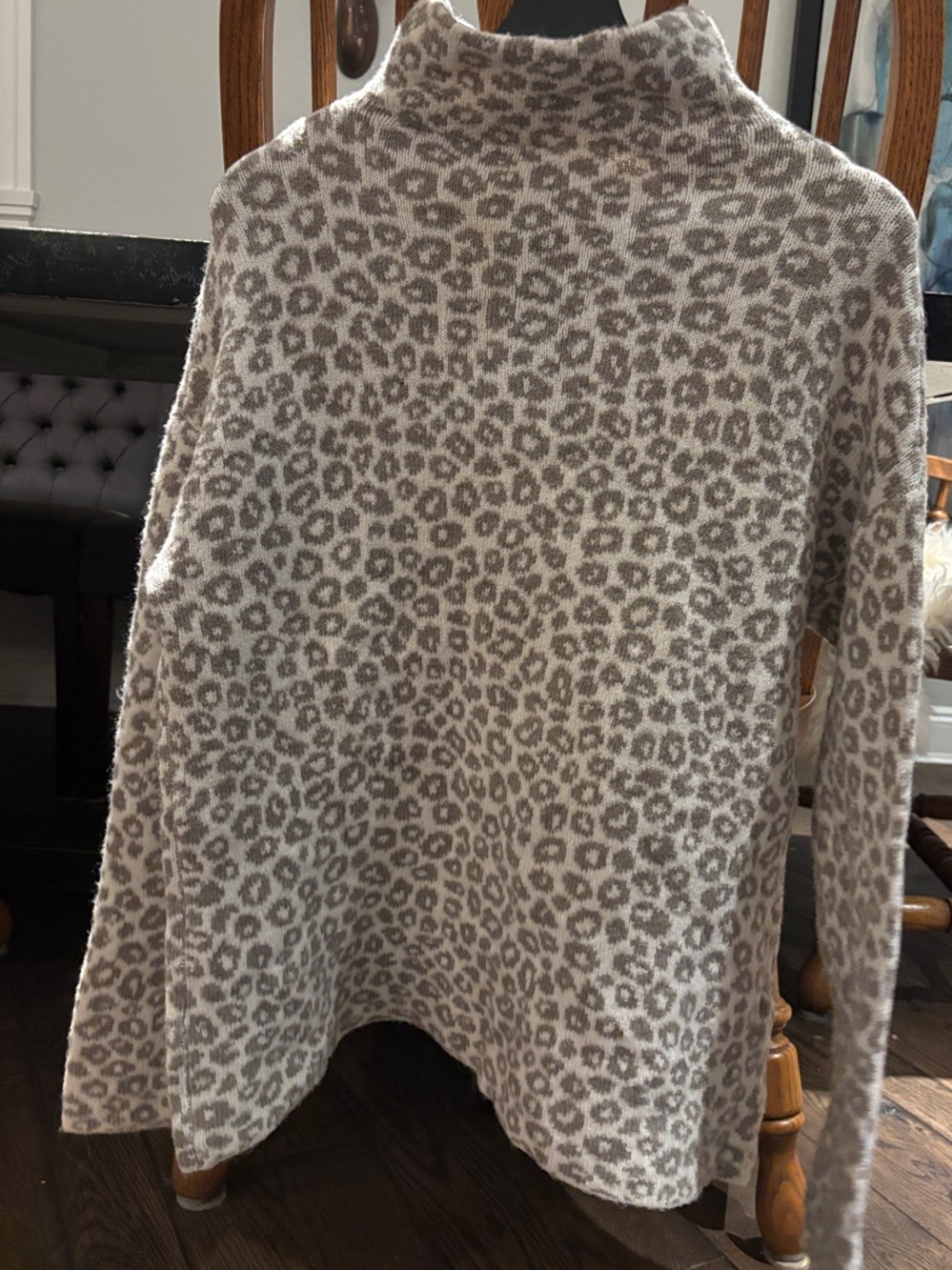 Christian Siriano Taupe & Cream Leopard Turtleneck Sweater